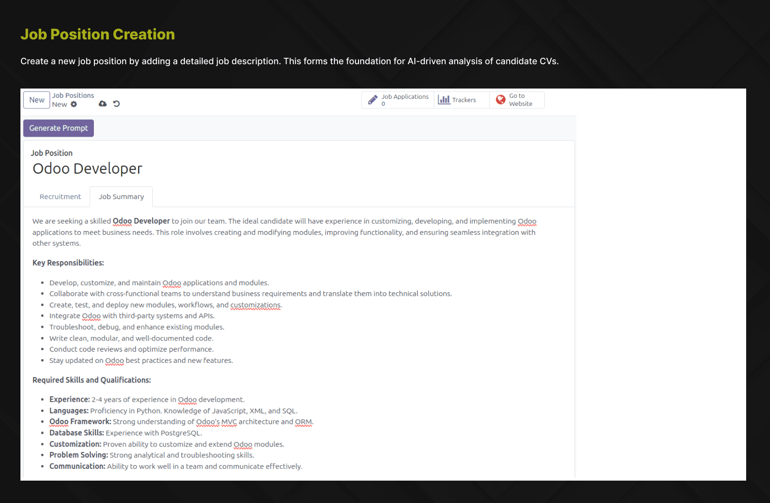 Applicant with CV match percentage